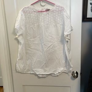 H&M+ white cotton short sleeve blouse